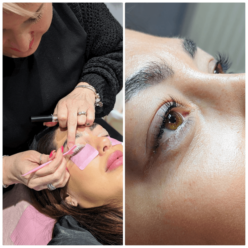 Before and after of an eyelash lift at The Dolls House Hair & Beauty Boutique in Eastbourne – natural eye enhancement with expert lash care.